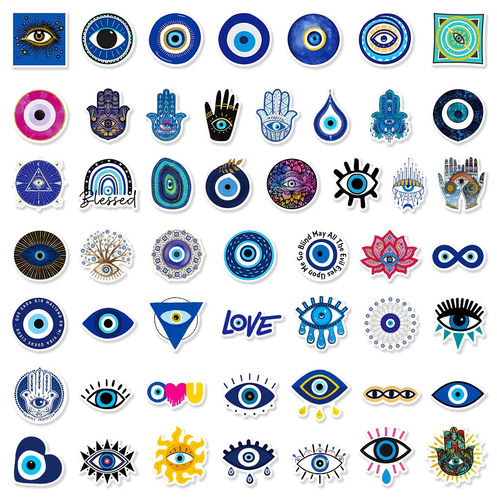 10/30/50PCS Cool Turkish Evil Eye Stickers Aesthetic Decals For Kids Phone Laptop Guitar Luggage Car Waterproof Sticker Kid Toys (Online Order Only)