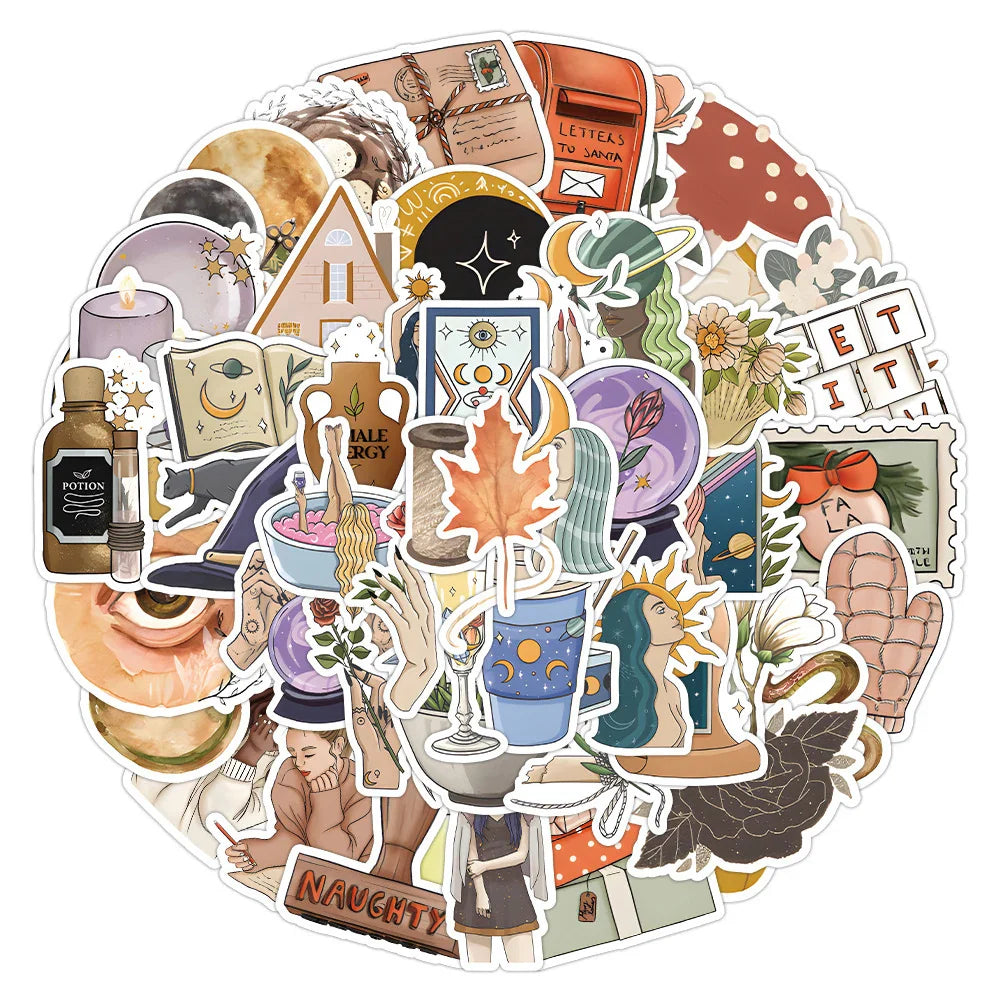 10/30/50/100pcs Vintage Art Plant Funny Cartoon Stickers Decals Laptop Suitcase Motorcycle Car Phone Waterproof Sticker Kids Toy (ONLINE ORDER ONLY)