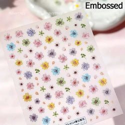 Colorful Dried Flowers Wreath Floral Plant Petal Bud Garden Charming 5D Reliefs Self Adhesive Nail Art Stickers Manicure Decals (Online Order Only)