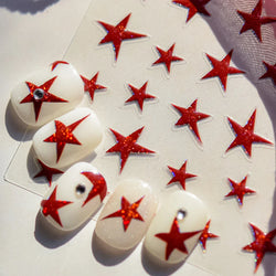 Irregular Stars Red Silver Five-pointed Star Meteor Shiny 5D Self Adhesive Nail Art Stickers Romantic Rhinestone Manicure Decals (ONLINE ORDER ONLY)