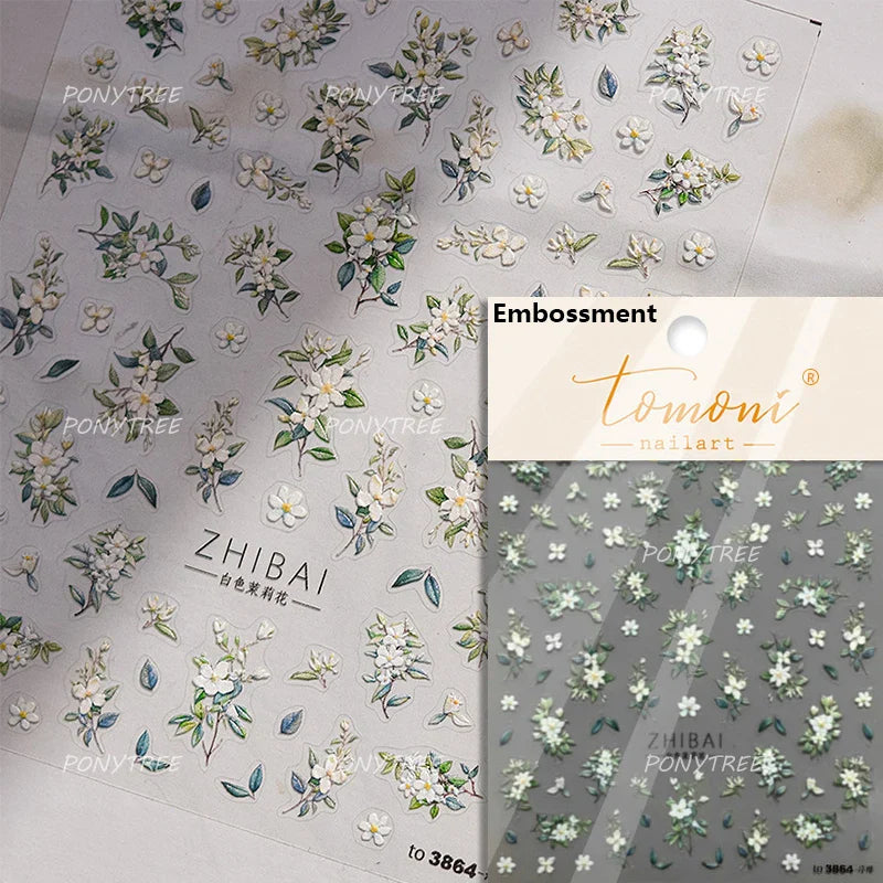 Camellia Tea After Rain Fragrant Flower Paint in Gold White Antique Chinese Characters Adhesive Nail Art Stickers Manicure Decal (ONLINE ORDER ONLY)