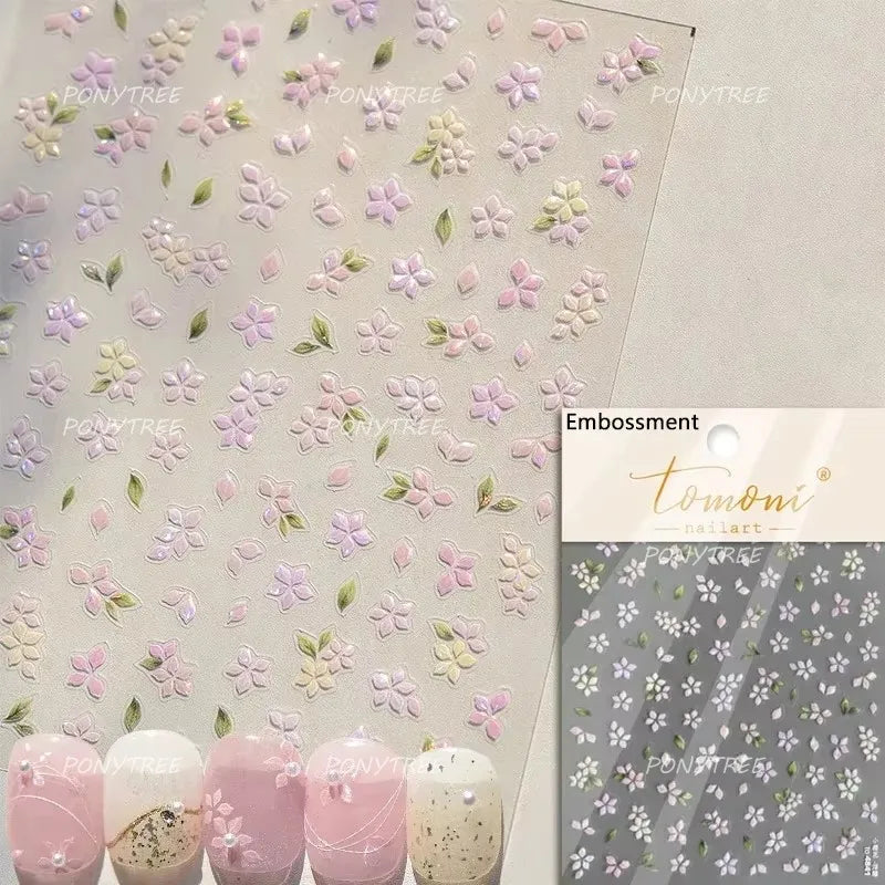 Cute Beige Yellow Pristine Fresh Daisy Flower 5D Shiny Soft Embossed Relief Charm Self Adhesive Nail Art Stickers Manicure Decal (ONLINE ORDER ONLY)