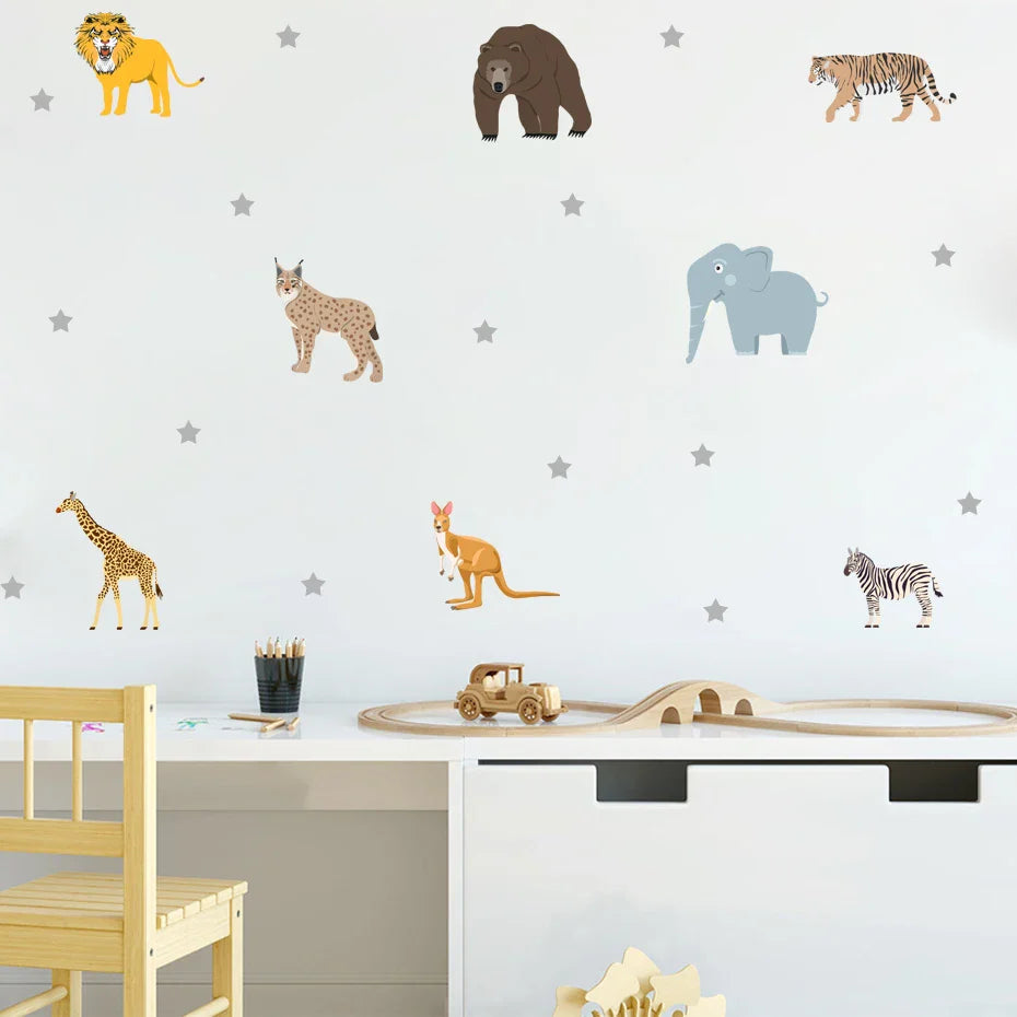 Cartoon African Animal Wall Stickers for Kids Nursery Decor Removable PVC Decals (ONLINE ORDER ONLY)