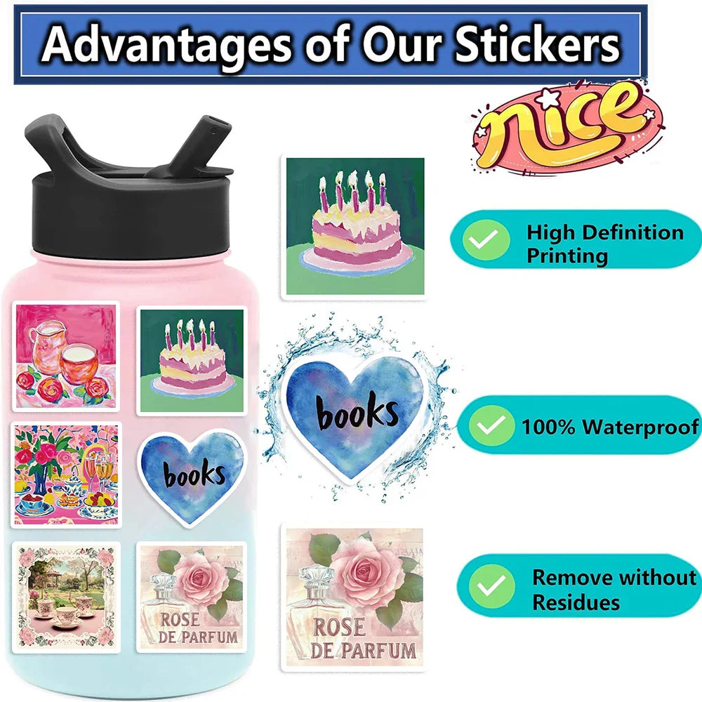 50Pcs Mystery Labels Stickers Retro DIY Aesthetics Waterproof Decals For Suitcase Scrapbooking Laptop Sticker (Online Order Only)