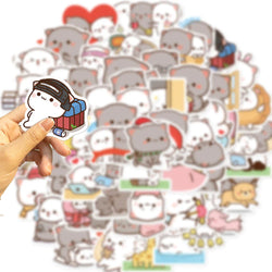 60PCS Kawaii Cat Mood Sticker PVC Graffiti Sticky Aesthetic Decorative Scrapbook DIY Child Phone Stationery Supply for Kid (Online Order Only)