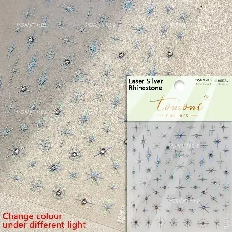 Star Moon Love Heart Curved Line Arc Dreamy Necklace Hanging in The Air Starry Night Adhesive Nail Art Stickers Manicure Decals (ONLINE ORDER ONLY)