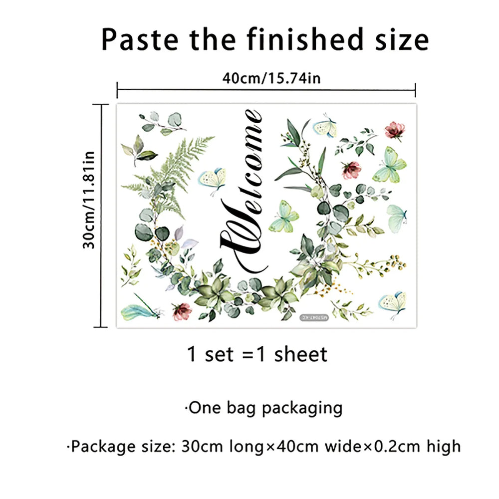 1PCS English Welcome Green Plants Vines Butterfly Door Stickers Bathroom Decoration Vinyl Home Decor Decals Waterproof Wallpaper (ONLINE ORDER ONLY)