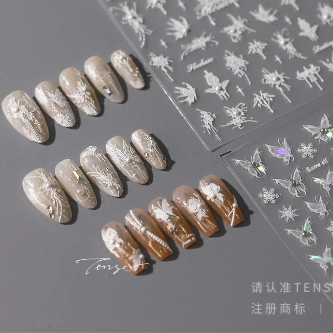 Snowflake Butterfly Rhinestone Shiny Totem Self Adhesive Nail Art Stickers Romantic Charm Chic Rose Flower Pearl Manicure Decals (ONLINE ORDER ONLY)