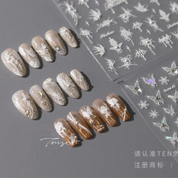 Snowflake Butterfly Rhinestone Shiny Totem Self Adhesive Nail Art Stickers Romantic Charm Chic Rose Flower Pearl Manicure Decals (ONLINE ORDER ONLY)