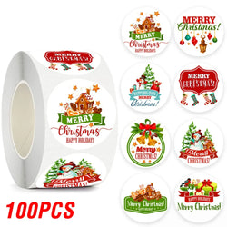 100-500pcs Merry Christmas Sticker , Round Adhesive Decoration Sticker for Cards Envelope Seal Xmas Gift Wraps Box Bags (ONLINE ORDER ONLY)