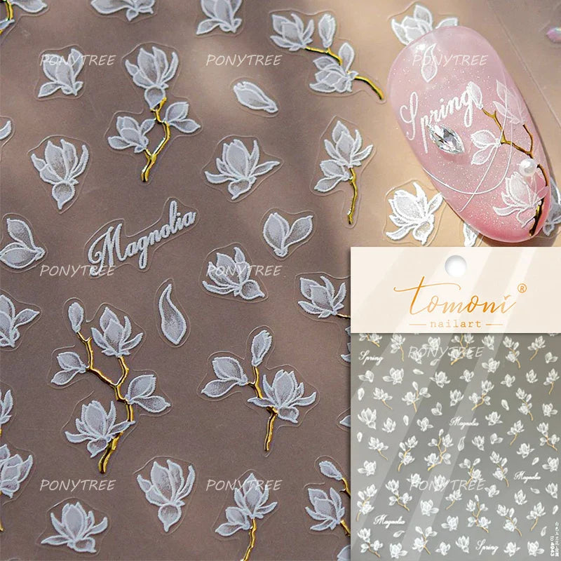 Gold Foil Dried Flowers Leaf Floral Print Daisy Rose Flower Peach Blossom Adhesive Nail Art Decoration Sticker Manicure Decals (ONLINE ORDER ONLY)