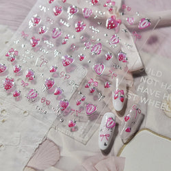 Pink Juicy Strawberry Fruit Cutting Line Ribbon Bowknot Star Happy Sweet Lovely Fruits Delicate Nail Art Stickers Manicure Decal (ONLINE ORDER ONLY)