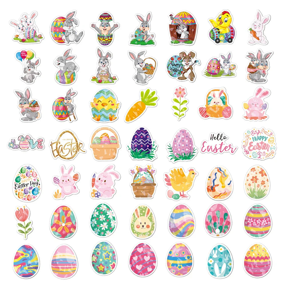 10/30/50/100PCS Cute Easter Egg Rabbit Holographic Laser Cartoon Stickers DIY Phone Notebook Laptop Luggage Fridge Decals Toys (Online Order Only)
