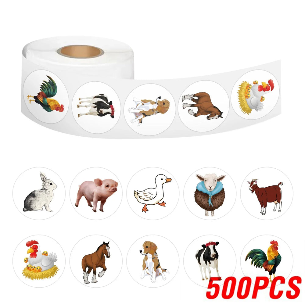 100-500pcs Cartoon Farm Animals Stickers Gift Packaging Lables Stickers Hand Account Sealing Label Reward Sticker Kids Toy (Online Order Only)