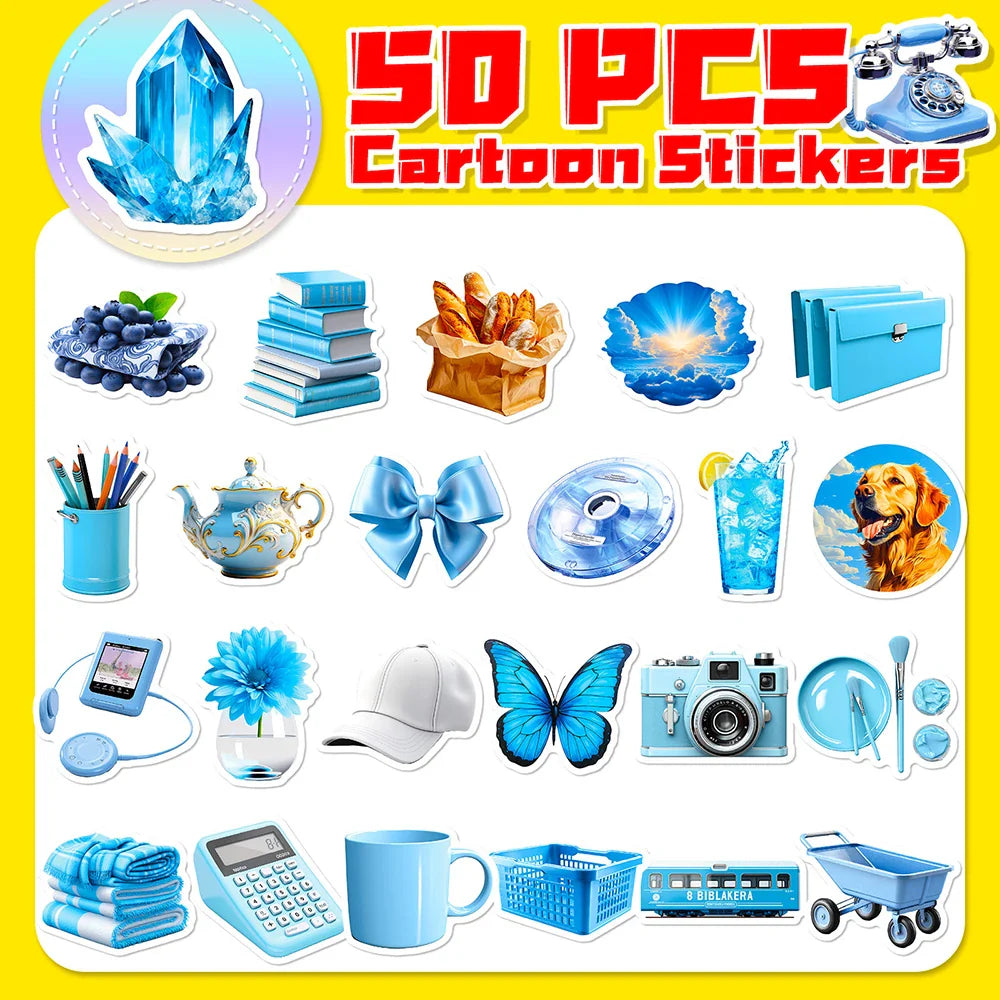 10/30/50PCS Cartoon Ins Style Blue Sticker Waterproof Graffiti Kids Toys DIY Skateboard Phone Suitcase Notebook Bike Wall Decals (ONLINE ORDER ONLY)