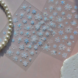 Flying Snowflakes Cold Winter Geometric Hexagon Star Romantic Adhesive Nail Art Stickers Embossment Rhinestone Manicure Decals (ONLINE ORDER ONLY)