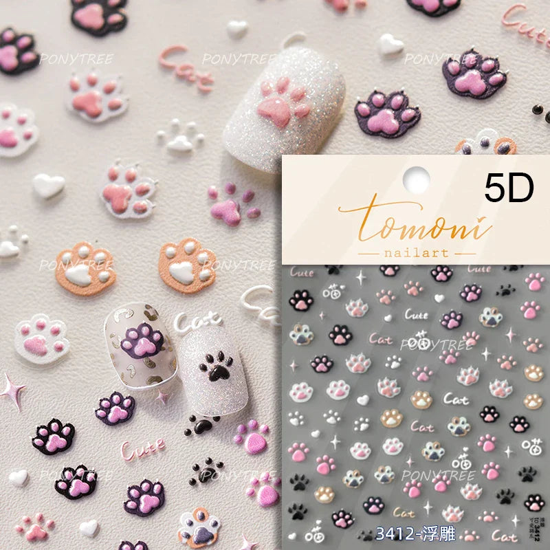 Cartoon Black Kitten Cute Cat Star Moon Bowknot Cat's Paw Flaky Cloud Self Adhesive Nail Art Decoration Stickers Manicure Decals (ONLINE ORDER ONLY)