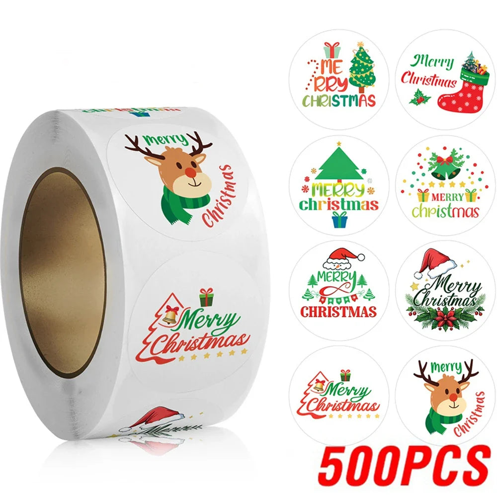 100-500pcs Christmas Tree Santa Claus Merry Christmas Stickers 2.5cm Thank You Stickers for Gift Sealing Holiday Candy Bag Decor (ONLINE ORDER ONLY)