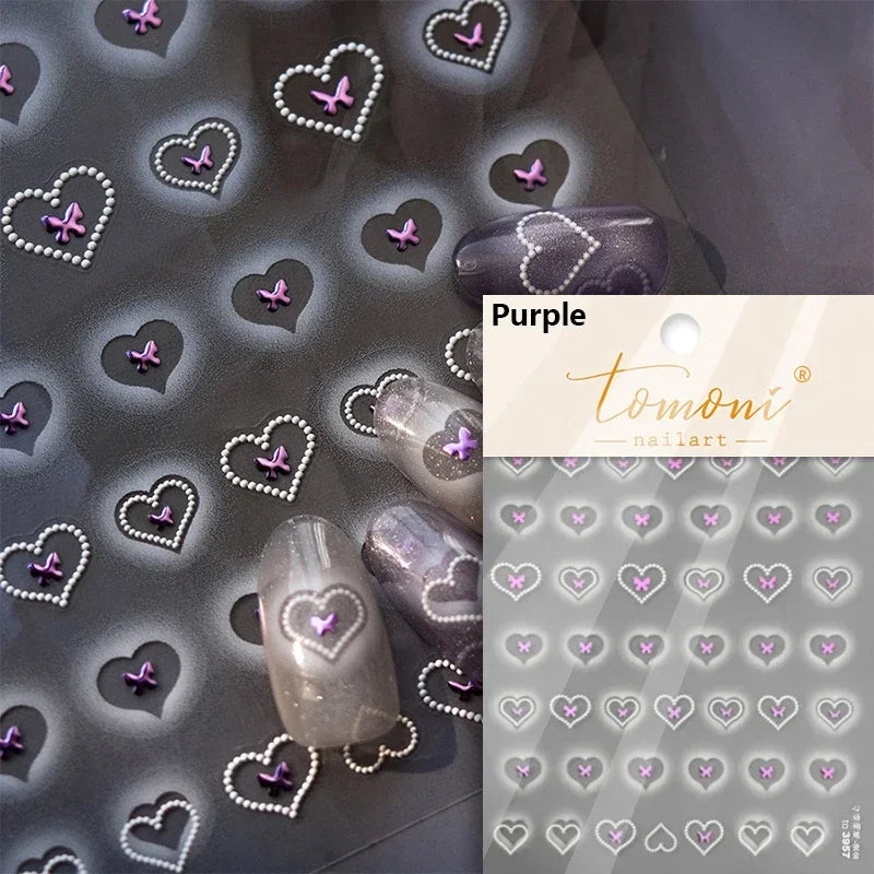 Colored Crystal Star Love Heart Shiny Silver Hollowed Smudging Rainbow Flower Jelly Embossed Nail Art Stickers Manicure Decals (ONLINE ORDER ONLY)