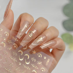 4pcs/Set Elf/Fairy Jelly Gold Nail Art Sticker Sun/Moon/Star Geometric Embossed Reliefs Self Adhesive Nail Decal Manicure Design (Online Order Only)