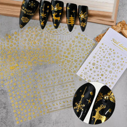 3D Gold Glitter Snowflake Nail Sticker Winter Reflective Elk Star Balloon Christmas Tree Foil Xmas New Year Decal Tips Decoratio (ONLINE ORDER ONLY)