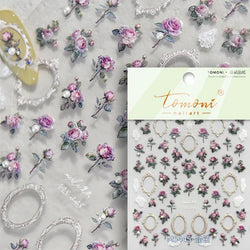 Retro Rose Gold Photo Frame Dried Flower Delicate Totem 3D Self Adhesive Nail Art Stickers 5D Shiny Rhinestone Manicure Decals (ONLINE ORDER ONLY)