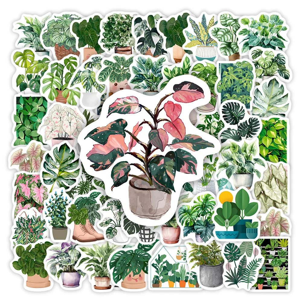 Cute Green Plant Stickers Leaf Pattern DIY Kids Toys Gift Decorative Decal for Scrapbook Journal Diary Laptop Luggage Waterproof (ONLINE ORDER ONLY)