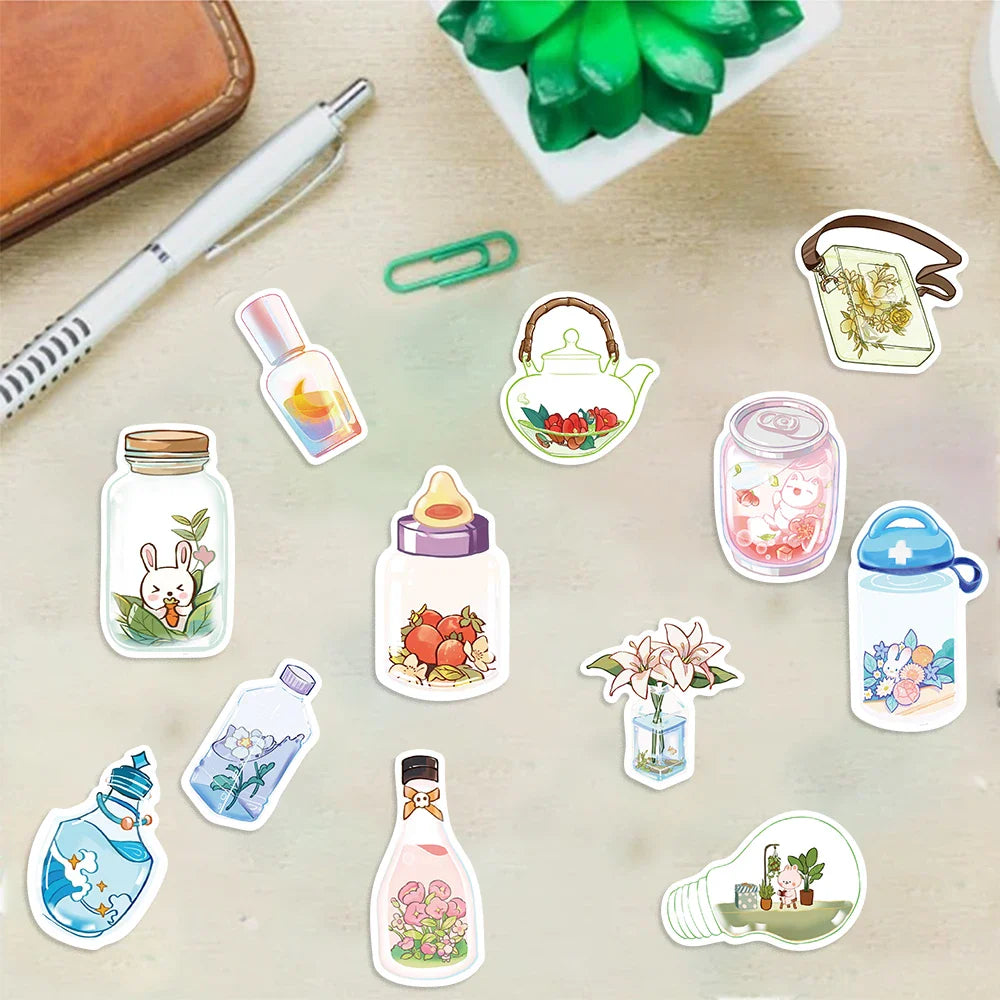 50Pcs Cute Cartoon Animals Plants Glass Stickers DIY Phone Guitar Laptop Notebook Suitcase Cup Waterproof Sticker Kids Toy﻿ (ONLINE ORDER ONLY)