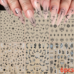 6 Sheets Moon/Star Nail Art Sticker Adhesive Gold Color Sticker Sheets Universal Constellation Shapes Sticker Art Decoration (ONLINE ORDER ONLY)