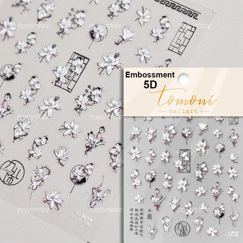 Peony Paeonia Lactiflora Rich Glory Flower Butterfly Ancient Fan Tassels Caved Window Adhesive Nail Art Sticker Manicure Decals (ONLINE ORDER ONLY)