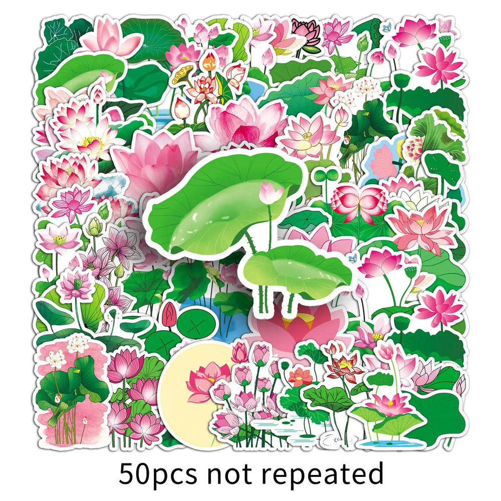 10/30/50PCS Lotus Cartoon Stickers Lotus Leaf Sticker DIY Luggage Laptop Phone Car Bike Graffiti  Skateboard Plant Decals Toy (ONLINE ORDER ONLY)