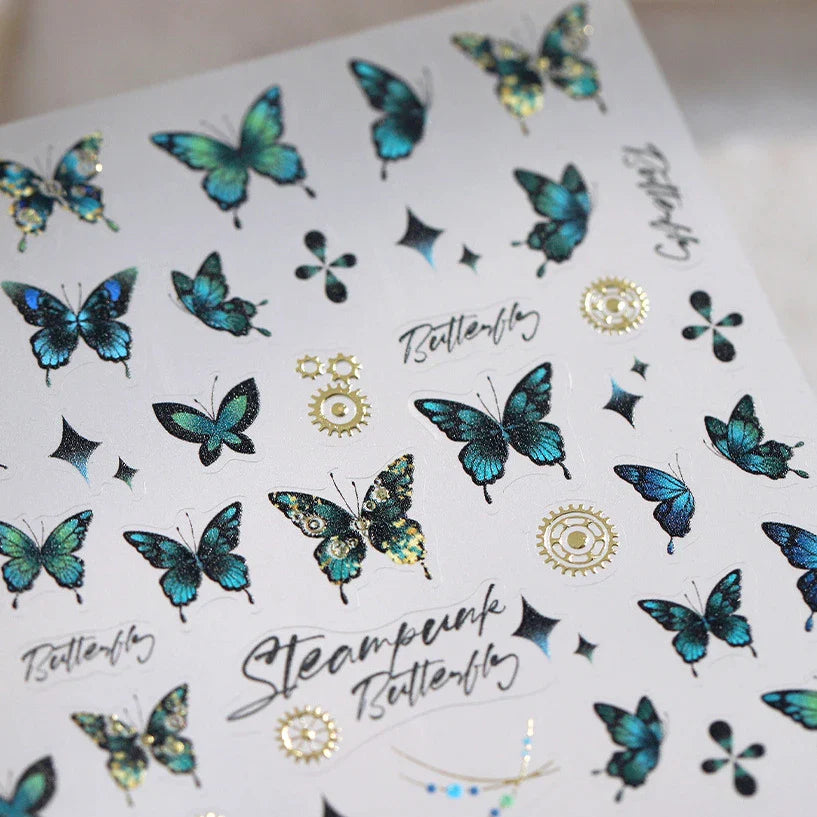 Steam Punk Butterfly Gear Green Star Gold Stamping Self Adhesive Nail Art Decoration Stickers Illusion Polarized Manicure Decals (ONLINE ORDER ONLY)
