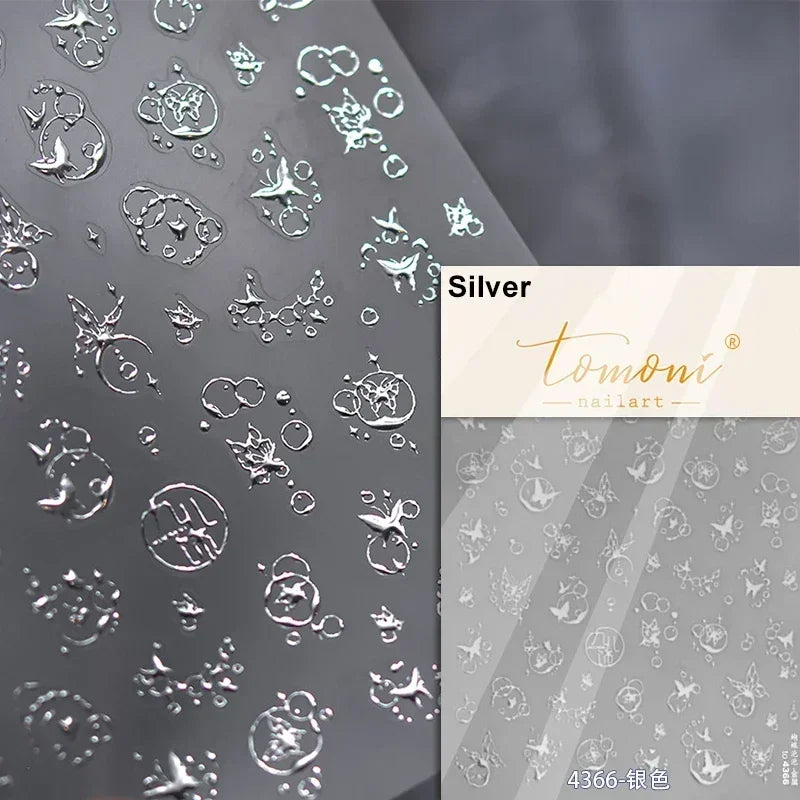 Dreamy Charming Shiny Beautiful Black White Butterfly Flower Love Heart Bowknot 5D Self Adhesive Nail Art Sticker Manicure Decal (ONLINE ORDER ONLY)