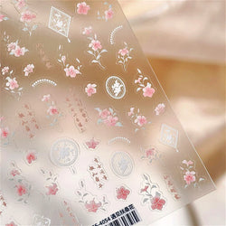 Pink Purple Orchid Hibiscus Rosa-sinensis Flower Butterfly Antique Lattice Window Adhesive Nail Art Stickers  Manicure Decals (Online Order Only)