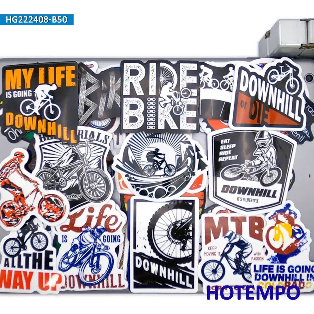 50Pieces Ride Mountain Bike Downhill Adventure MTB Sport Waterproof Stickers for Car Motorcycle Phone Laptop Bicycle Sticker Toy (Online Order Only)