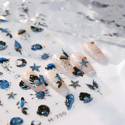 Blue Butterfly Planet Star Conch Snake Shell Clam Pearl Whale Jellyfish Moon Adhesive Nail Art Stickers Dreamy Manicure Decals (Online Order Only)