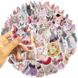 50PCS Sphinx Pink Hairless Cat Kitty Cute Vinyl Waterproof Stickers Cartoon Diary Suitcase Scrapbook Laptop Bike Sticker Decals (ONLINE ORDER ONLY)