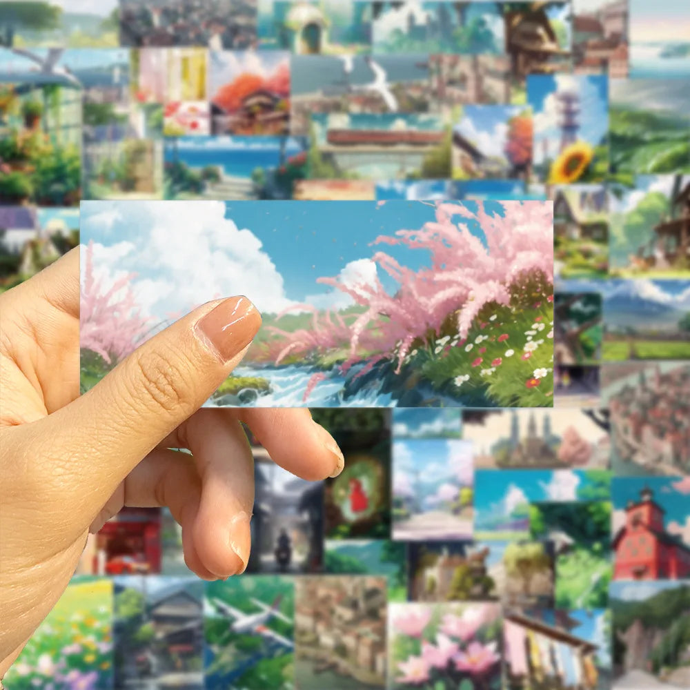 10/30/60PCS Cartoon Anime Landscape Stickers Aesthetic Decoration DIY Waterproof Motorcycle Phone Travel Bike Toys Kids Sticker (ONLINE ORDER ONLY)