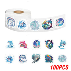 100-500pcs Cute Dolphin Stickers Reward Stickers Kids Toys DIY Scrapbook Party Gift Decoration Label Stationery Sticker (Online Order Only)