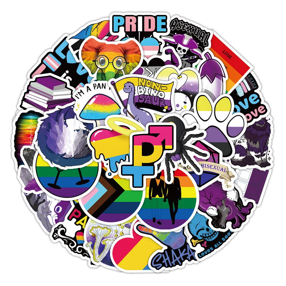50Pcs/Set LGBTQ+ Rainbow Waterproof Removable Pvc Stickers for Wall Car Bike Laptop Scrapbook Sticker (Online Order Only)