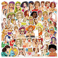 50pcs Pop Art Girls Stickers for Luggage, Water Bottles, Phones, Laptops, Cars, Scooters, Fridges (ONLINE ORDER ONLY)