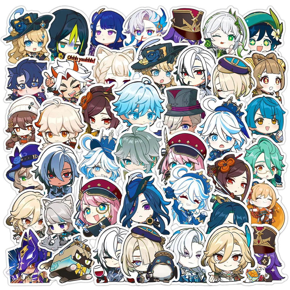 50pcs Genshin Impact Stickers for Helmet, Wall, DIY Decoration with Storage Box (Online Order Only)