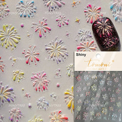 Colorful Fireworks Blooming Castle Romantic Brilliant Sky Self Adhesive Nail Art Stickers Star Shiny Rhinestone Manicure Decals (Online Order Only)