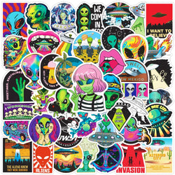 Cartoon Alien UFO Stickers Decals for Laptop, Motorcycle, Phone, Car, Luggage, Kids Toy - 10/30/50pcs (Online Order Only)