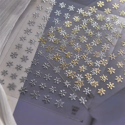 Hot Stamping Romantic White Gold Snowflakes Hexagon Winter 3D Self Adhesive Nail Art Stickers Shiny Rhinestone Manicure Decals (Online Order Only)