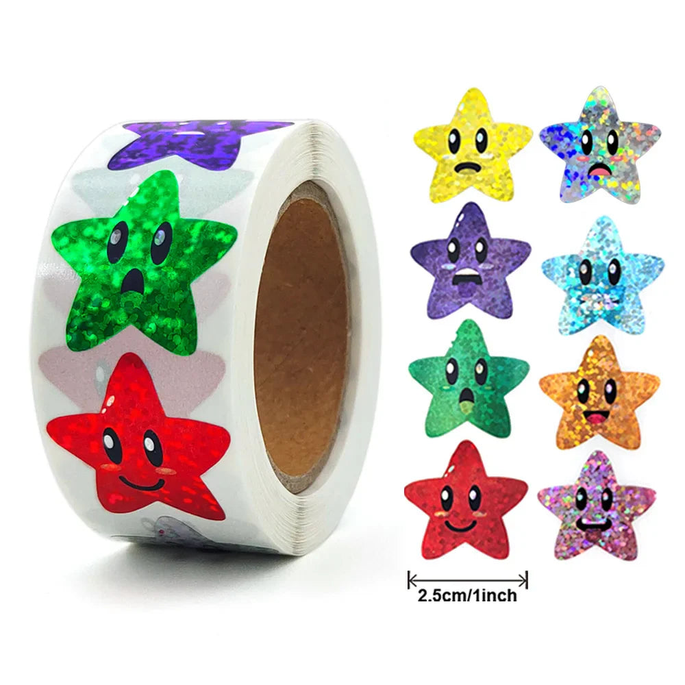 500pcs/roll Holographic Color Star Stickers for Wall Crafts Classroom Teachers Supplies for Kids Reward Foil Star Label Stickers (Online Order Only)