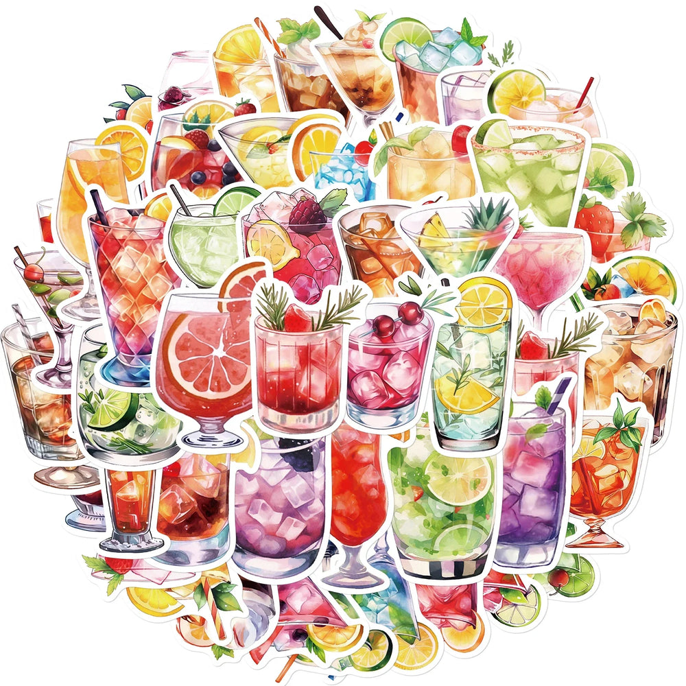 50pcs Watercolor Cocktail Stickers For Suitcase Stationery Phone Laptop Ipad DIY Sticker Scrapbooking Material Craft Supplies (ONLINE ORDER ONLY)