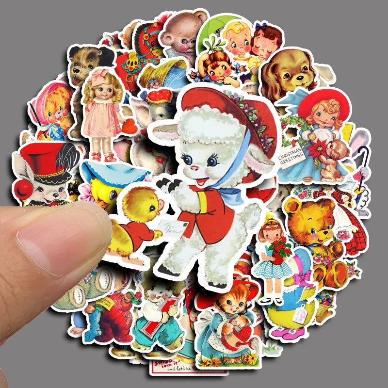 Retro Showa Style Animal Cartoon Stickers for Phone Laptop Luggage Skateboard - 10/30/50PCS (ONLINE ORDER ONLY)