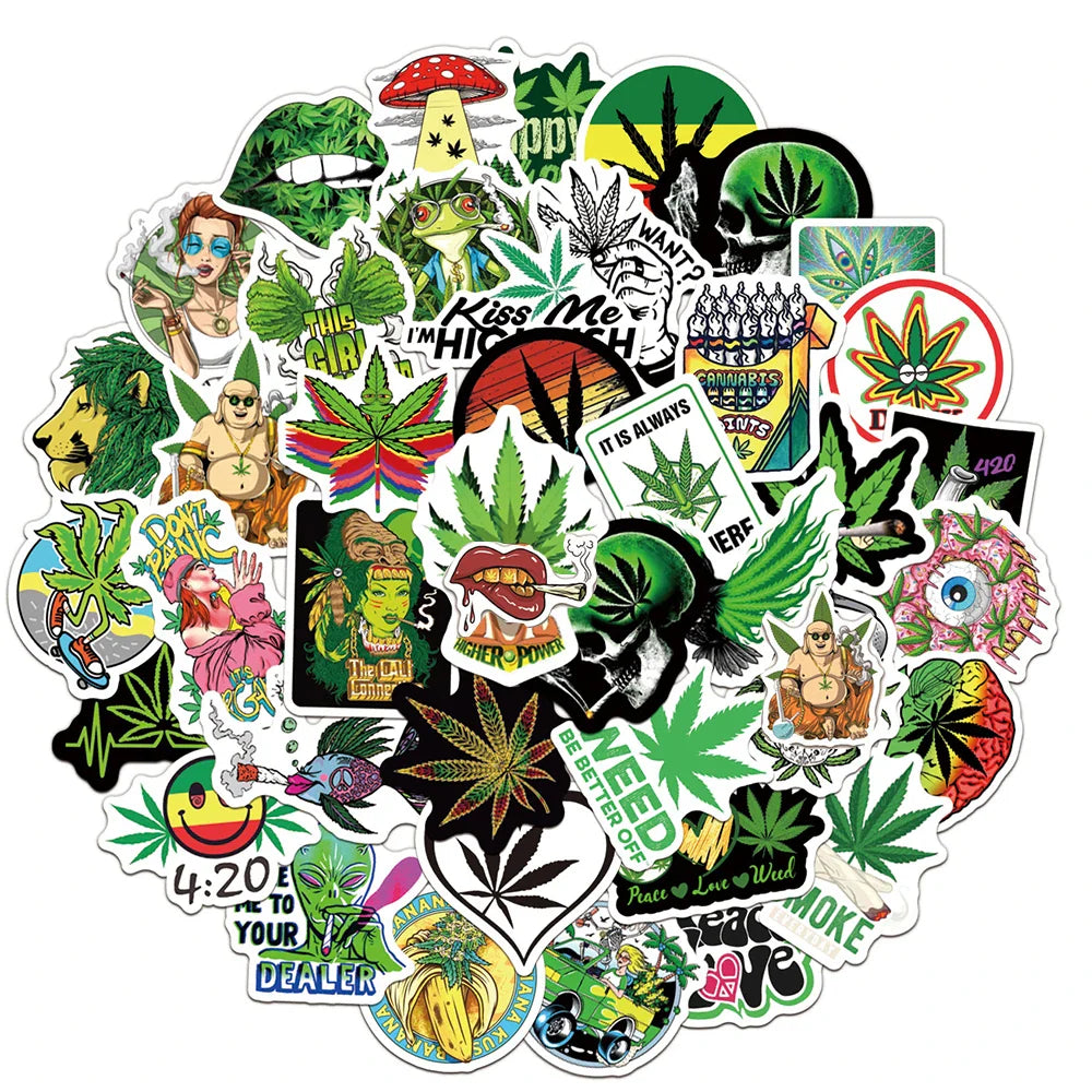 10/30/50/100PCS Funny Characters Leaves Weed Smoking Graffiti Stickers Car Travel Luggage Guitar Laptop Waterproof Cool Sticker (ONLINE ORDER ONLY)