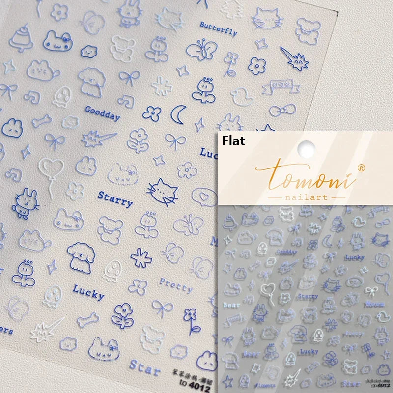 White Halo Dyeing Cat Face Cup Black Orange Toy Umbrella Love Heart Kitty Cake Embossed Relief Nail Art Stickers Manicure Decals (ONLINE ORDER ONLY)